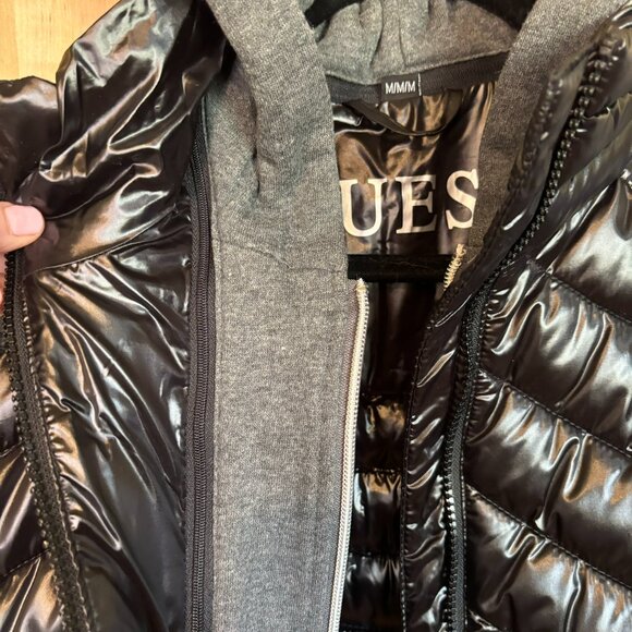 New Guess Packable Puffer Jacket Removable Hood  Stuff Sack M Black 22LMP719 - Picture 4 of 16